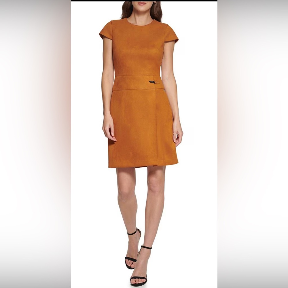 DKNY by Donna Karan Solid Scuba Suede Crew Neck Short Sleeve A-Line Dress 22W